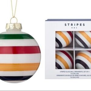 HUDSON'S BAY CANADA "HBC STRIPES CHRISTMAS HOLIDAY 4 PK ORNAMENT BALL" SET NWT
